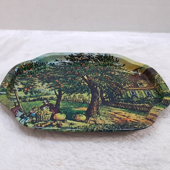 Vintage Action Industries Tin Tray Metal Plate Orchard Scene 1985 Hong Kong - Picture 6 of 9